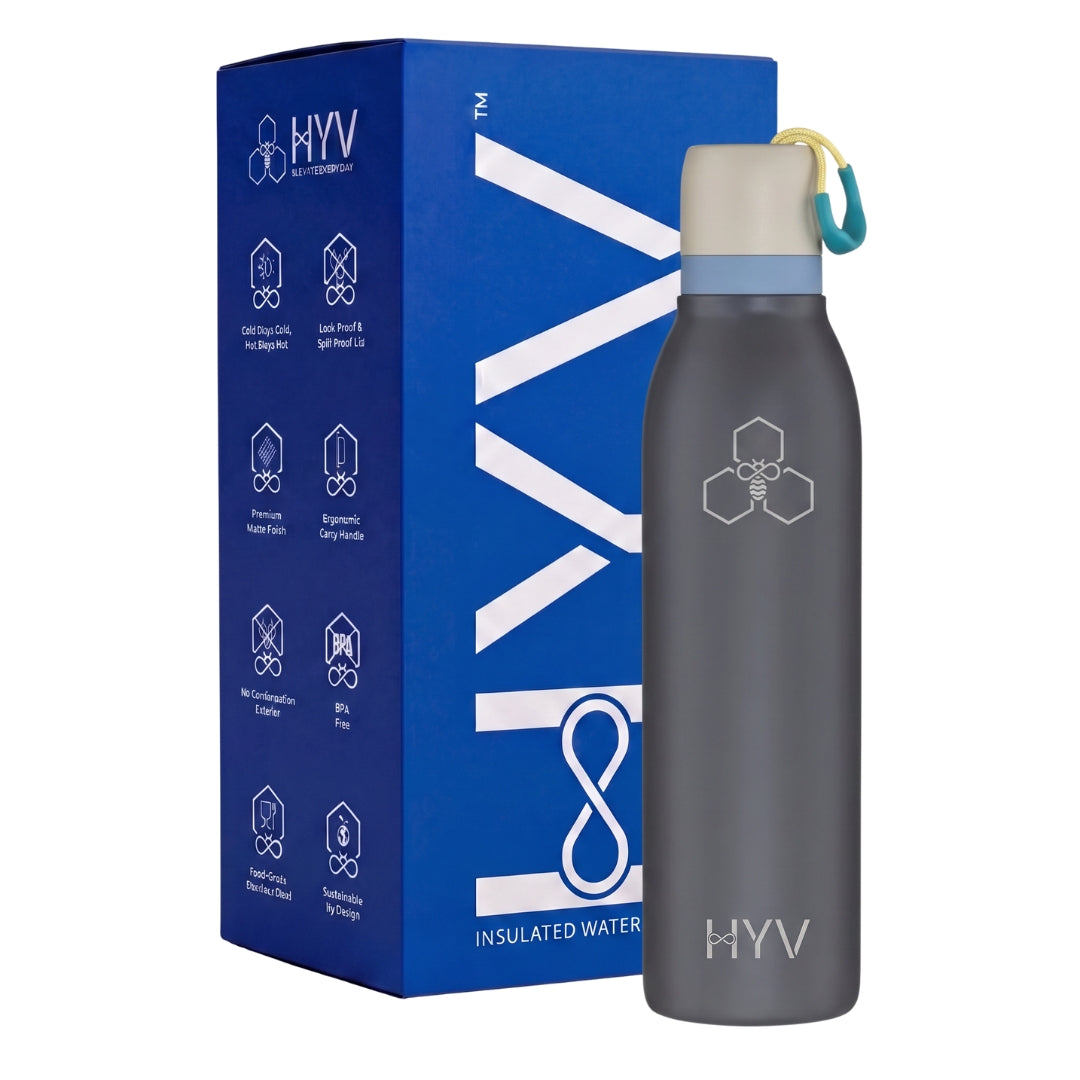 HYV DualFlow Slim – Insulated Water Bottle with 2-in-1 Chug & Sipper Lid | 750ml, Slim Cup-Holder Fit, Leakproof HYV Healthtech Private Ltd