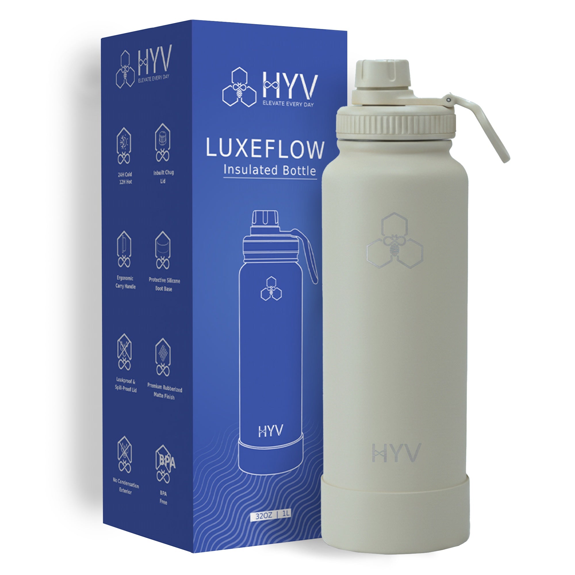 HYV LuxeFlow – Premium Insulated Water Bottle with Chug Cap | 1 Litre, BIS Certified HYV Healthtech Private Ltd