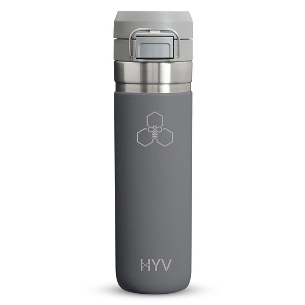HYV FlipFlow 750ml bottle in charcoal grey, photographed on white