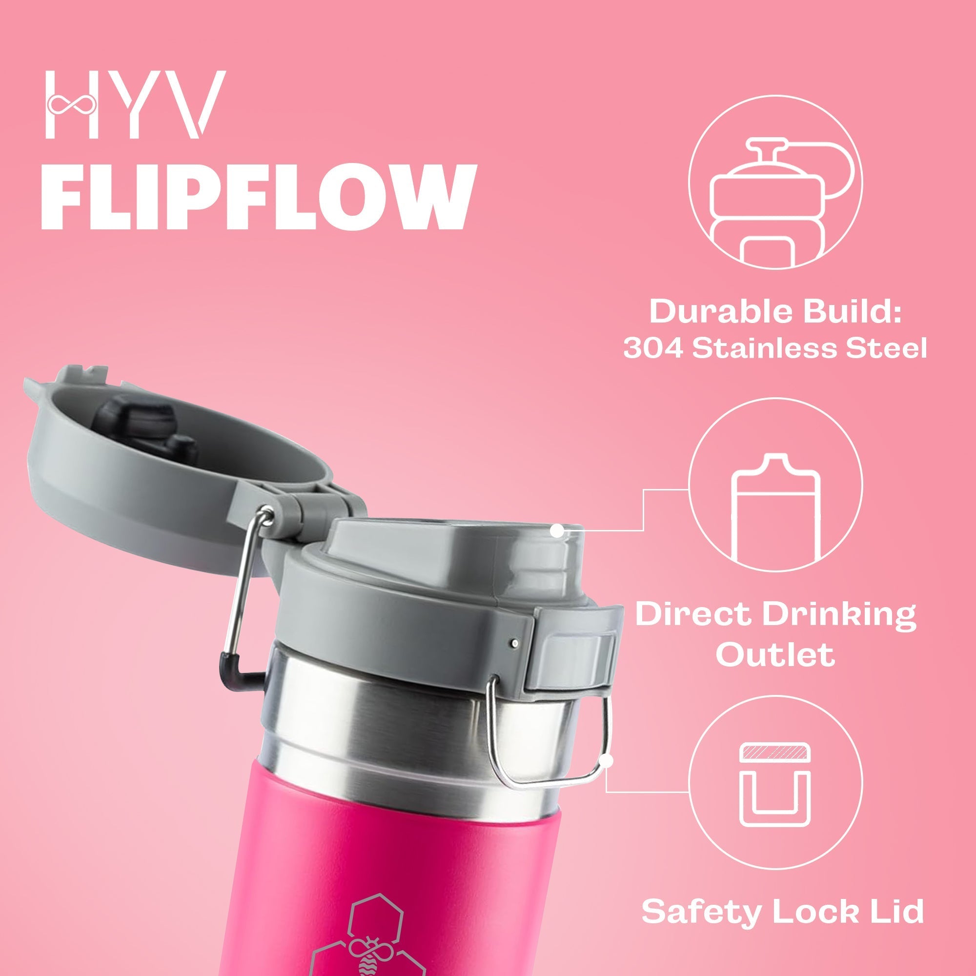 HYV FlipFlow - Insulated Water Bottle with Quick - Flip Lid (710ml) - HYV