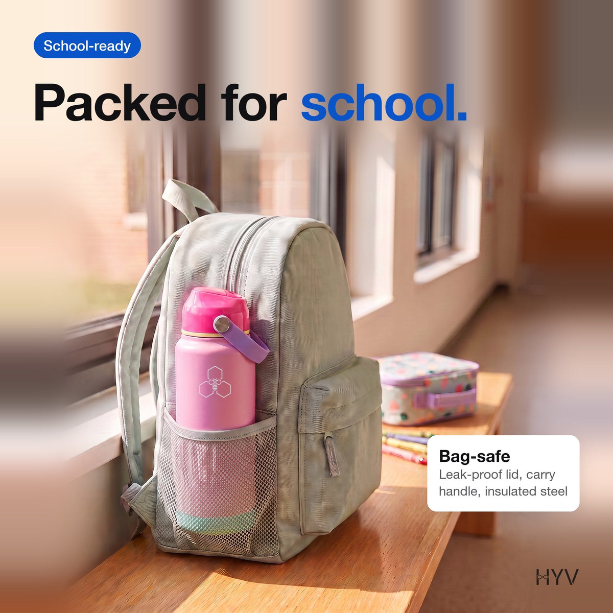 HYV PopSip: PopSip in a school backpack side pocket