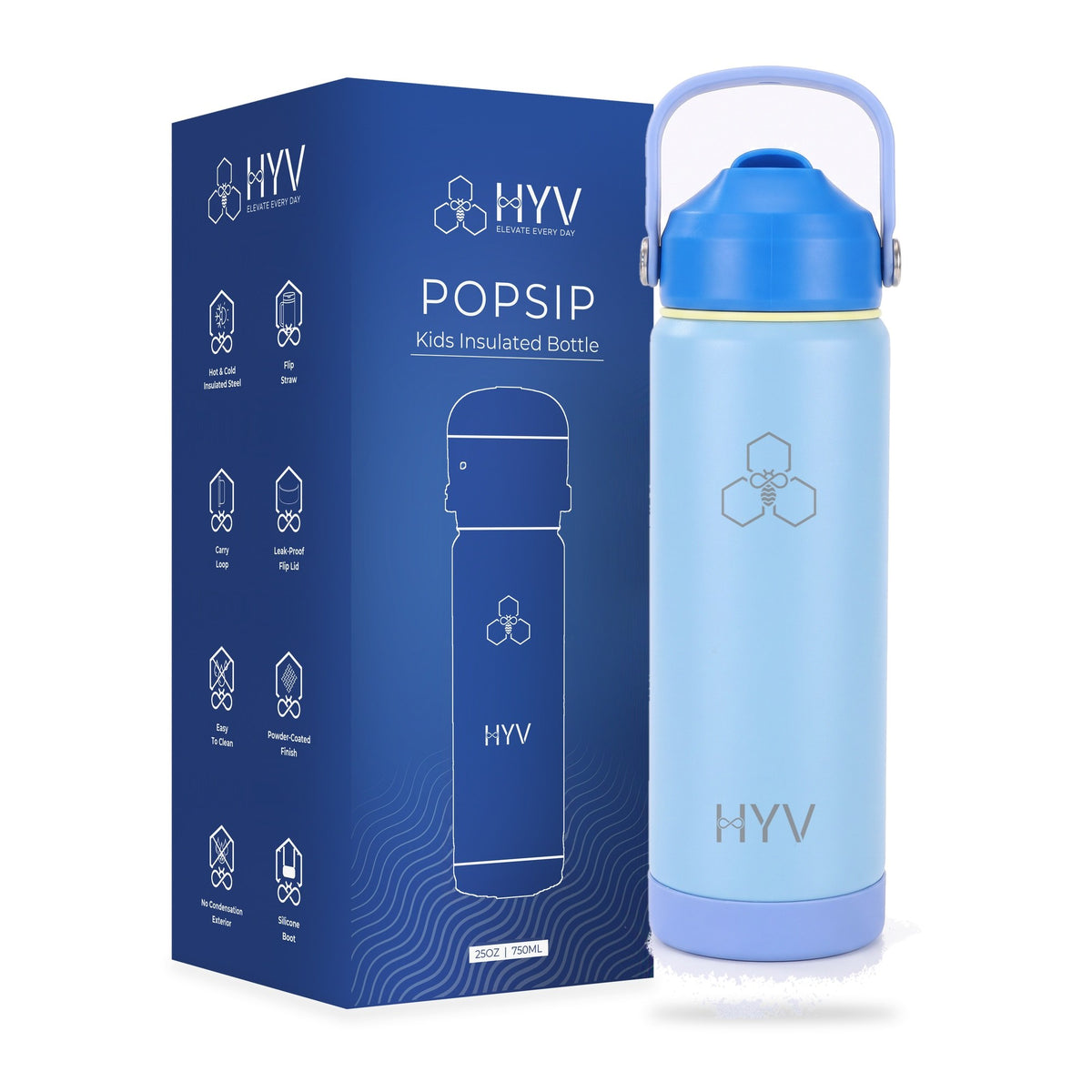 HYV PopSip in Blueberry Ripple, beside its blue HYV box