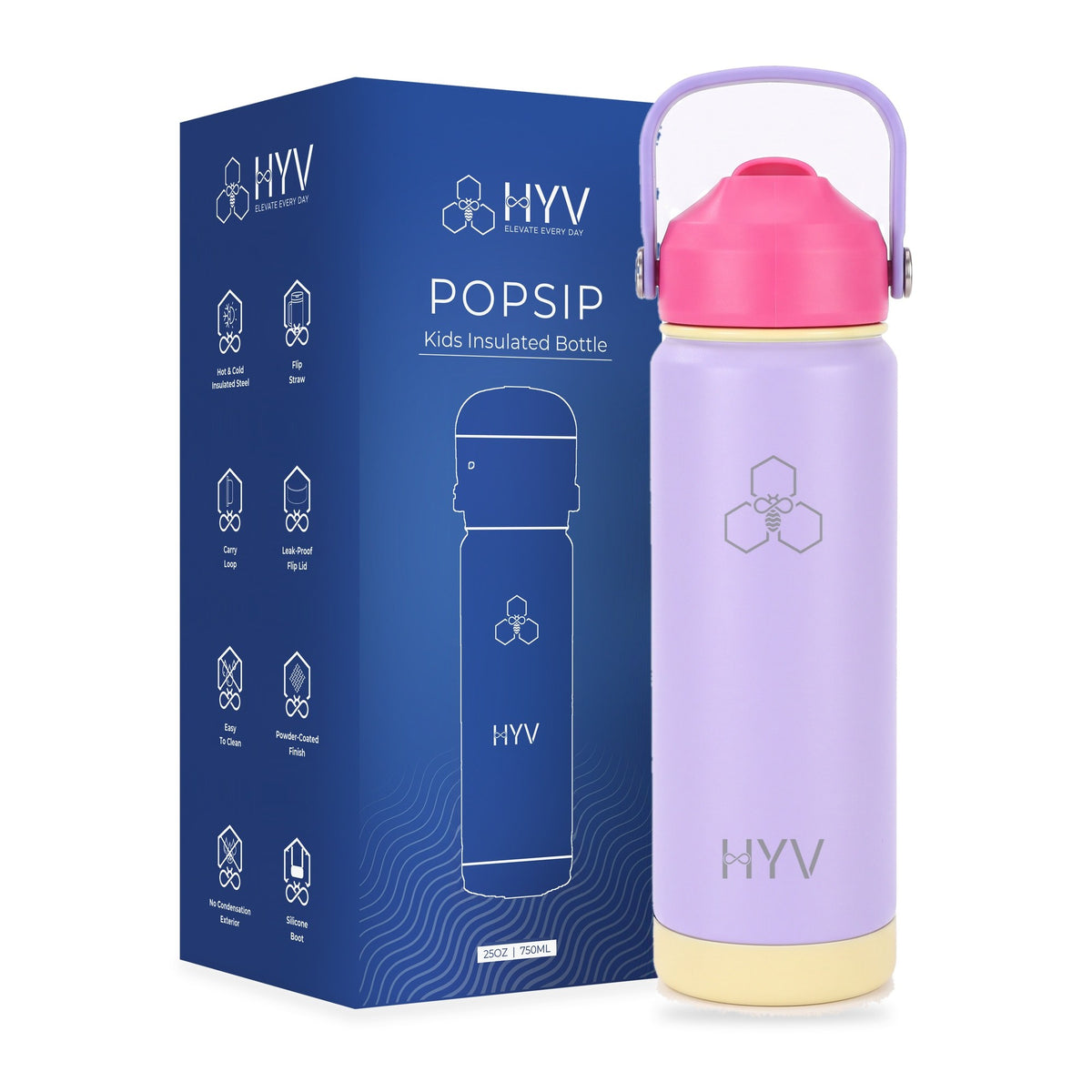 HYV PopSip in Tutti Frutti, beside its blue HYV box
