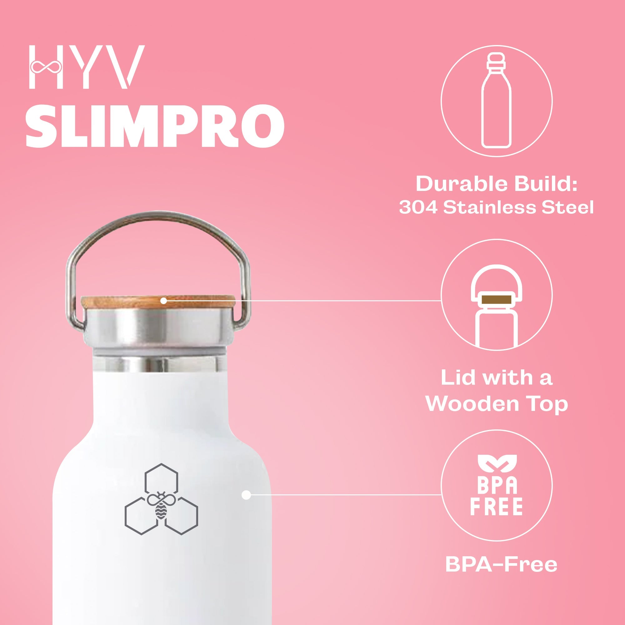 HYV SlimPro - Insulated Water Bottle with Stainless Steel Lid & Handle (710ml) - HYV