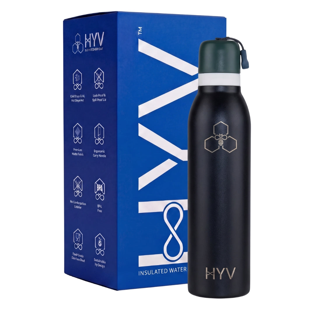 HYV DualFlow Slim – Insulated Water Bottle with 2-in-1 Chug & Sipper Lid | 750ml, Slim Cup-Holder Fit, Leakproof HYV Healthtech Private Ltd