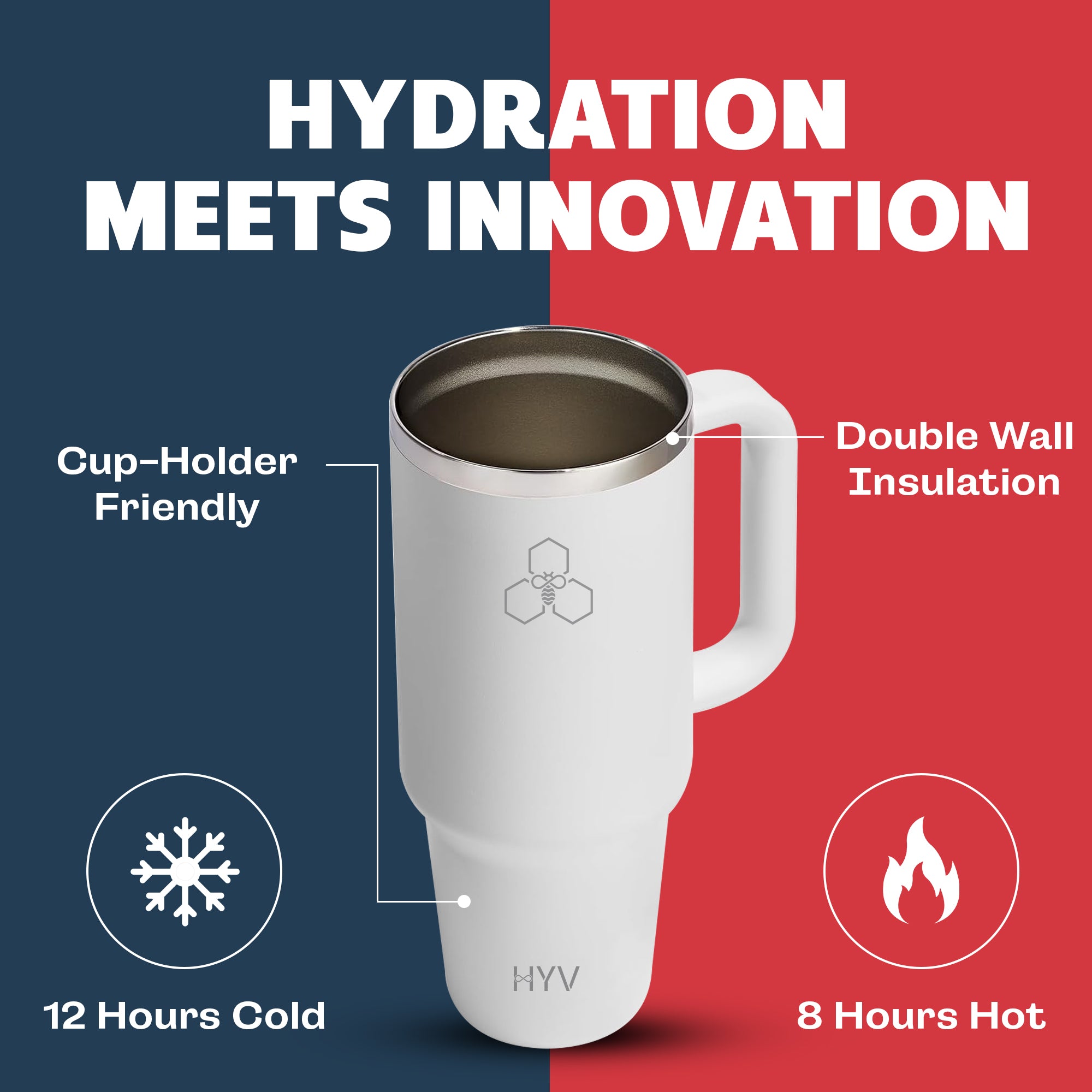 HYV HydroPro - Insulated Tumbler with Inbuilt Straw Lid (1200ml)