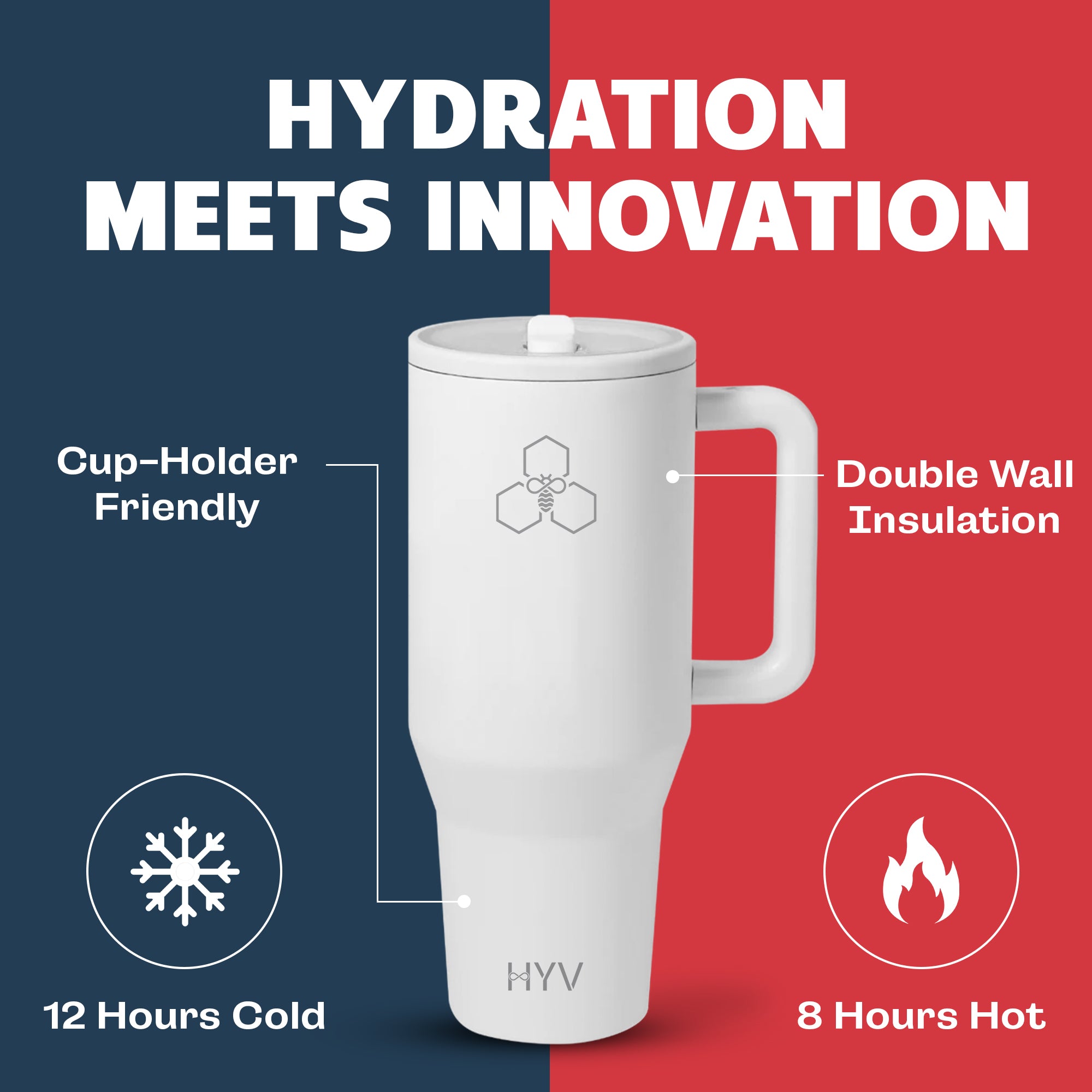 HYV HydroMax - Large Insulated Tumbler with Inbuilt Straw Lid (1200ml)