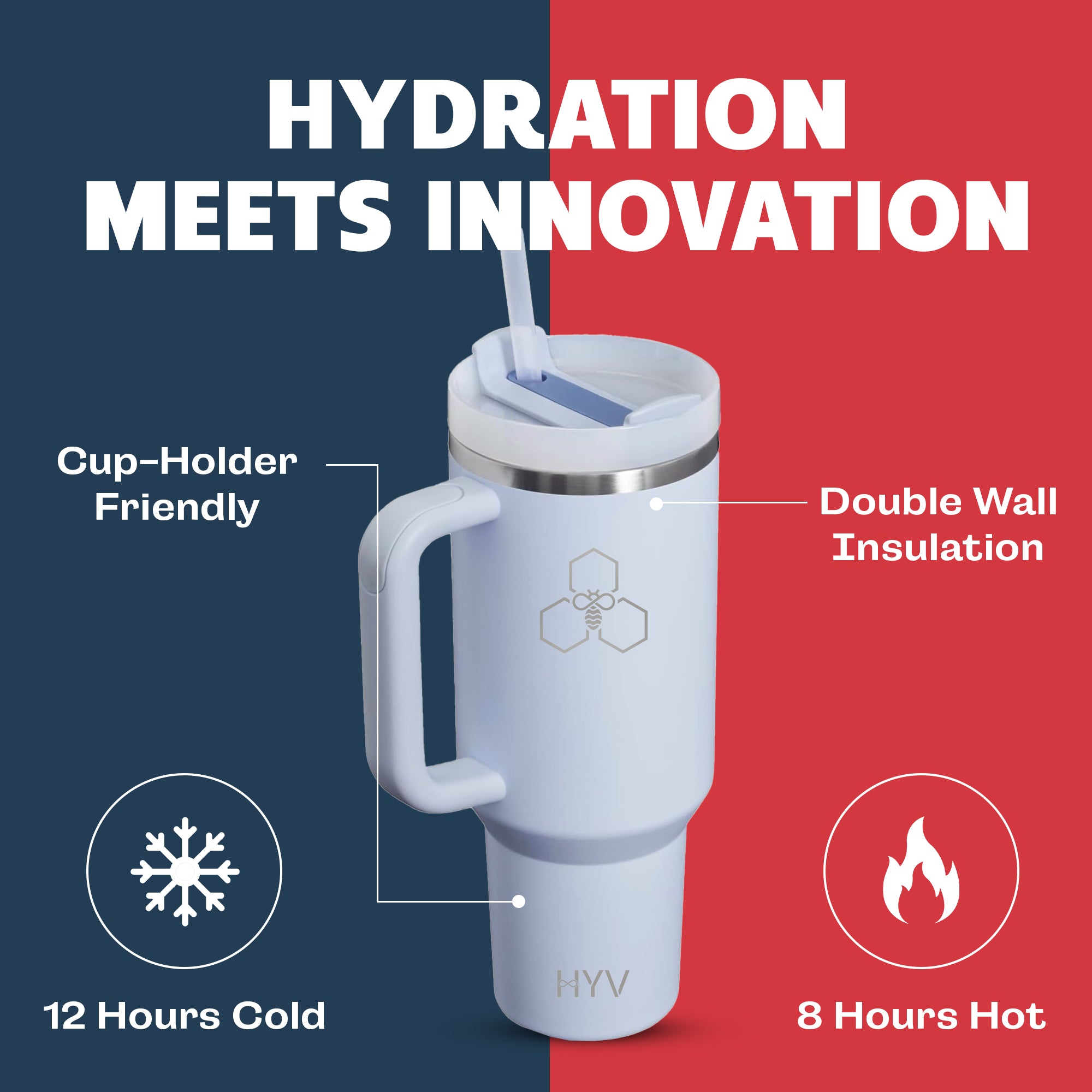 HYV HydroFlow - Insulated Tumbler with Turn-and-Sip Lid (1200ml)