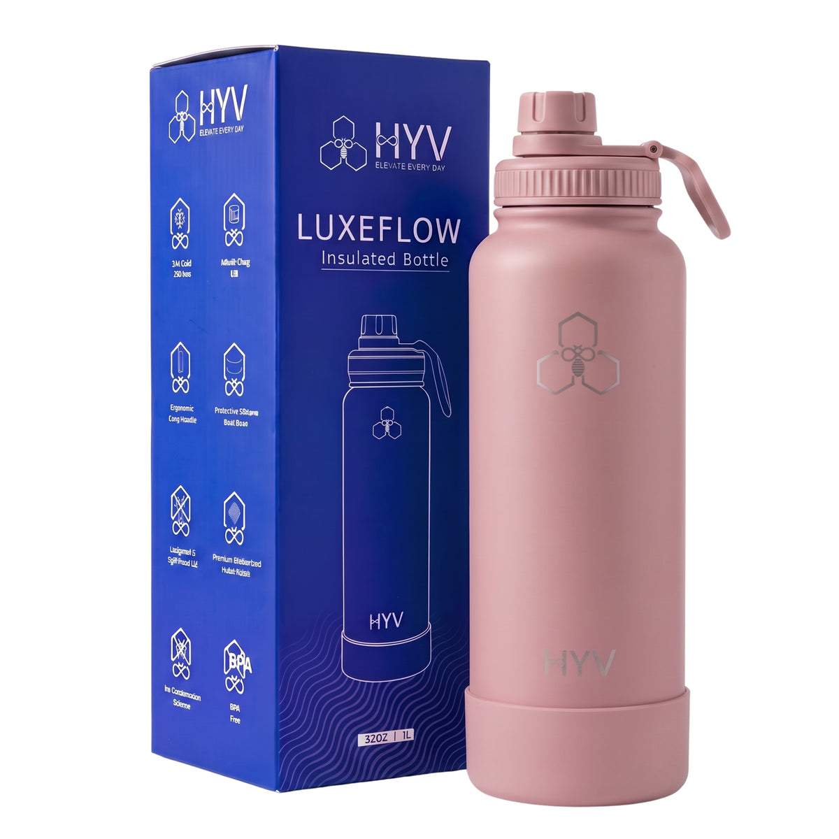 HYV LuxeFlow – Premium Reusable Insulated Water Bottle with Chug Cap | 1 Litre, BIS Certified HYV