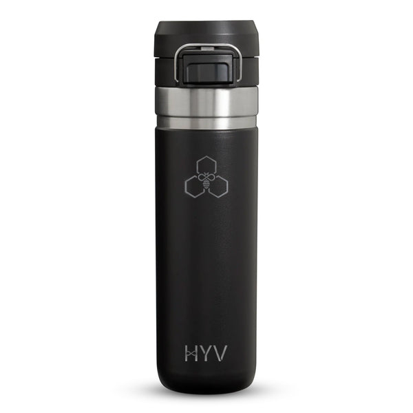 HYV FlipFlow 750ml bottle in midnight black, photographed on white