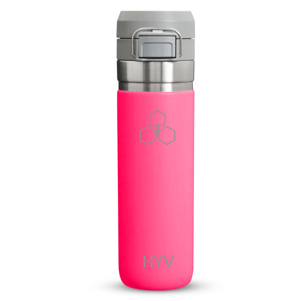 HYV FlipFlow 750ml bottle in hot pink, photographed on white