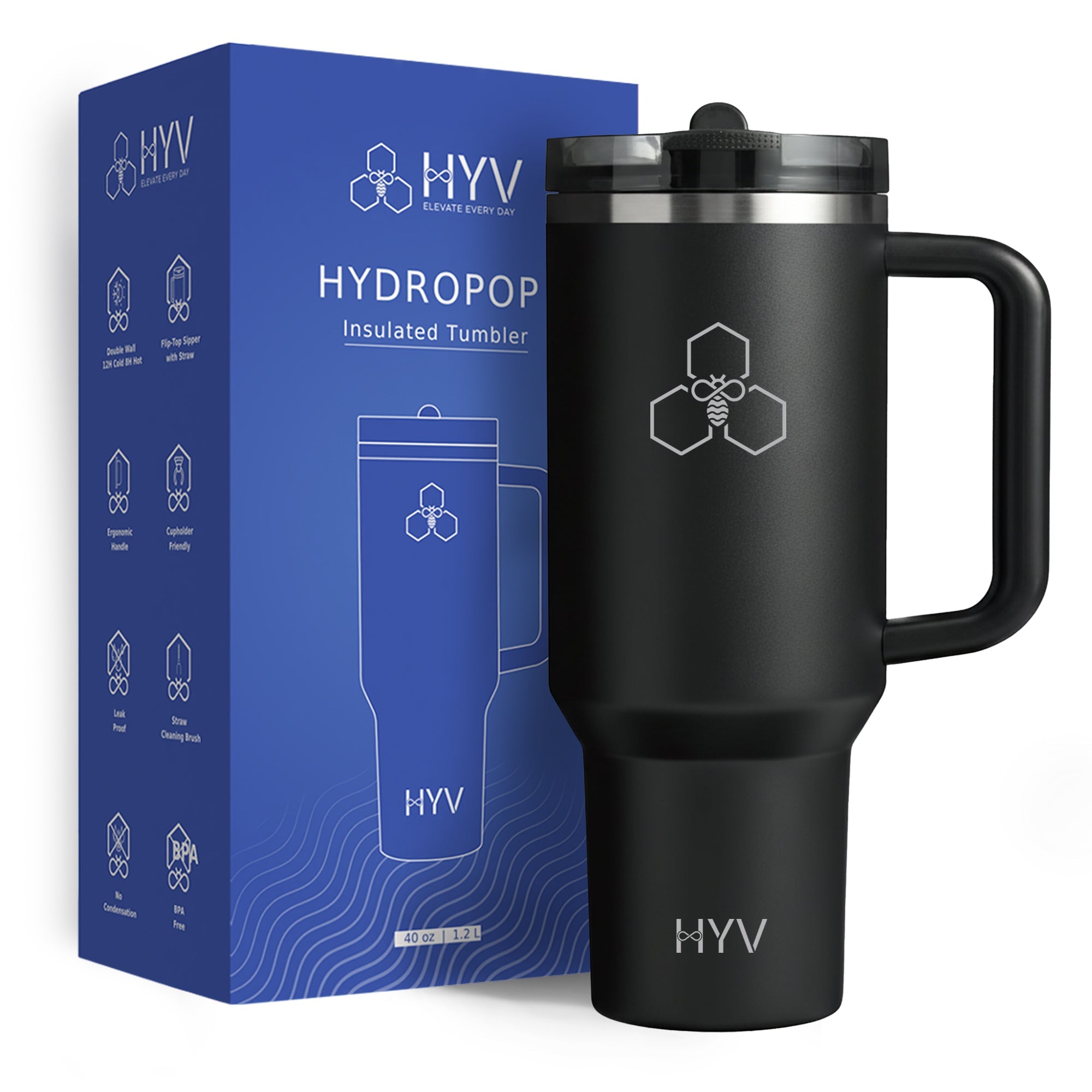 HYV HydroPop 1.2L Leakproof Straw Tumbler, Inbuilt Lid