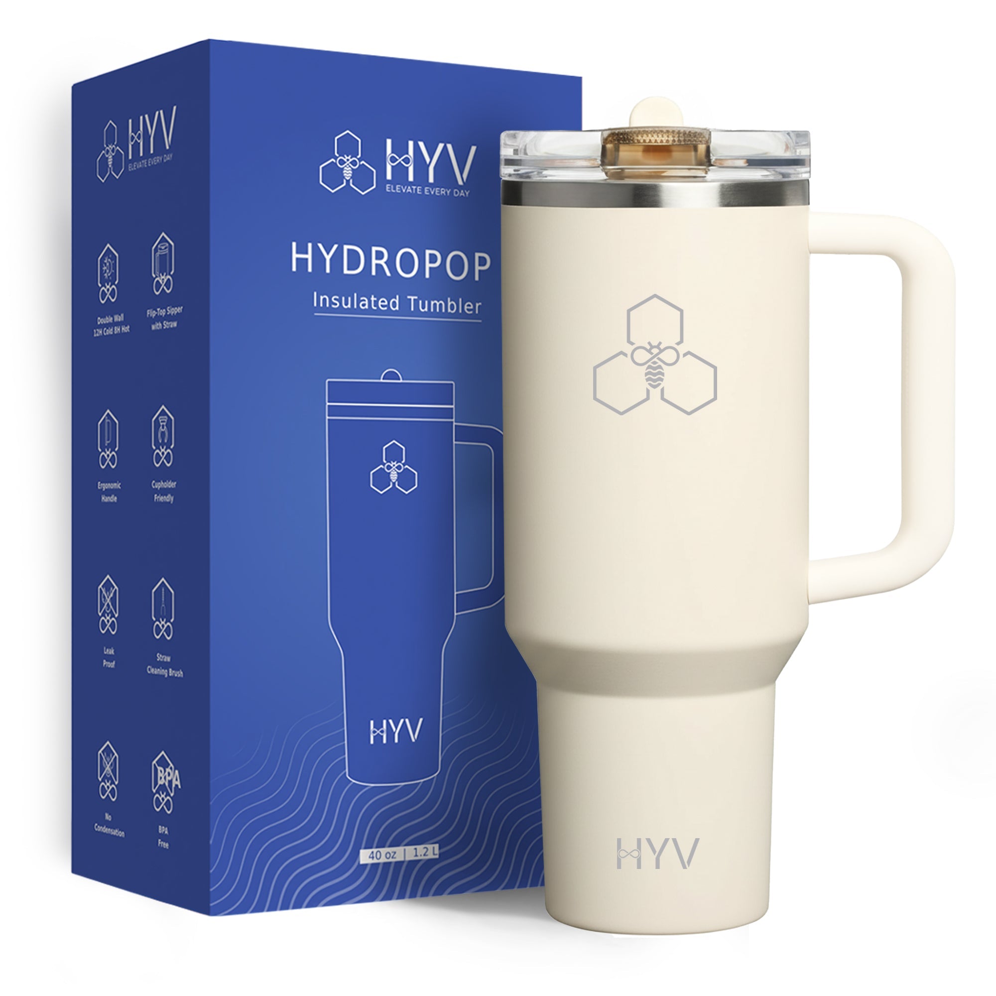 HYV HydroPop 1.2L Leakproof Straw Tumbler, Inbuilt Lid