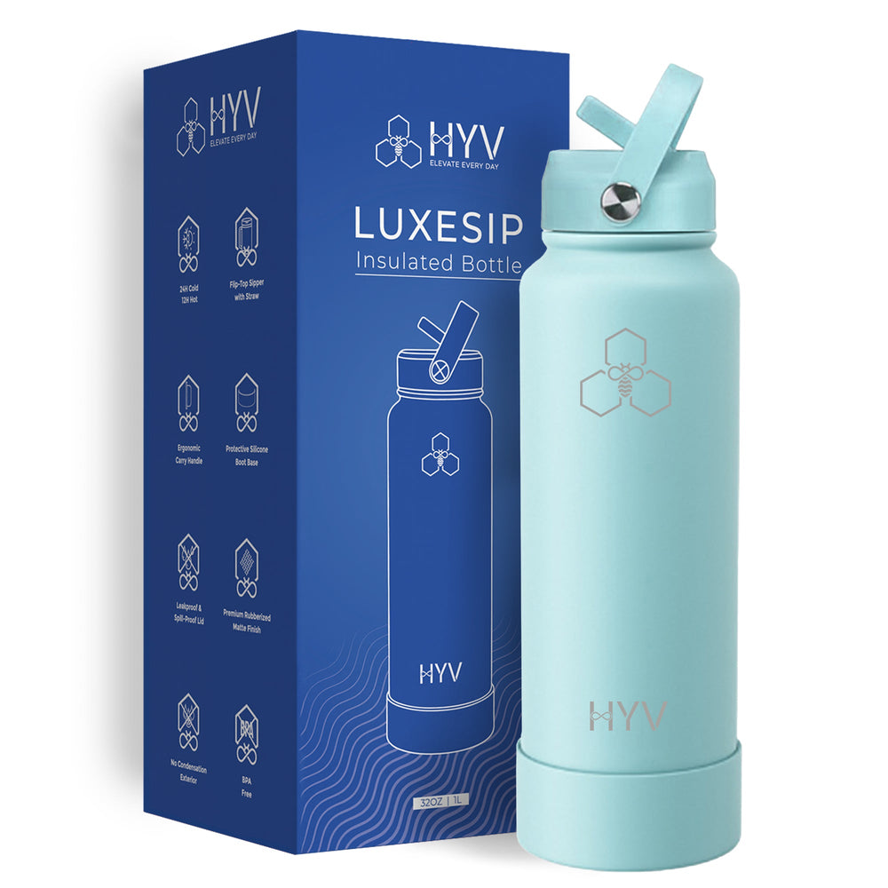 HYV LuxeSip – Premium Insulated Water Bottle with Sipper Cap | 1 Litre, BIS Certified