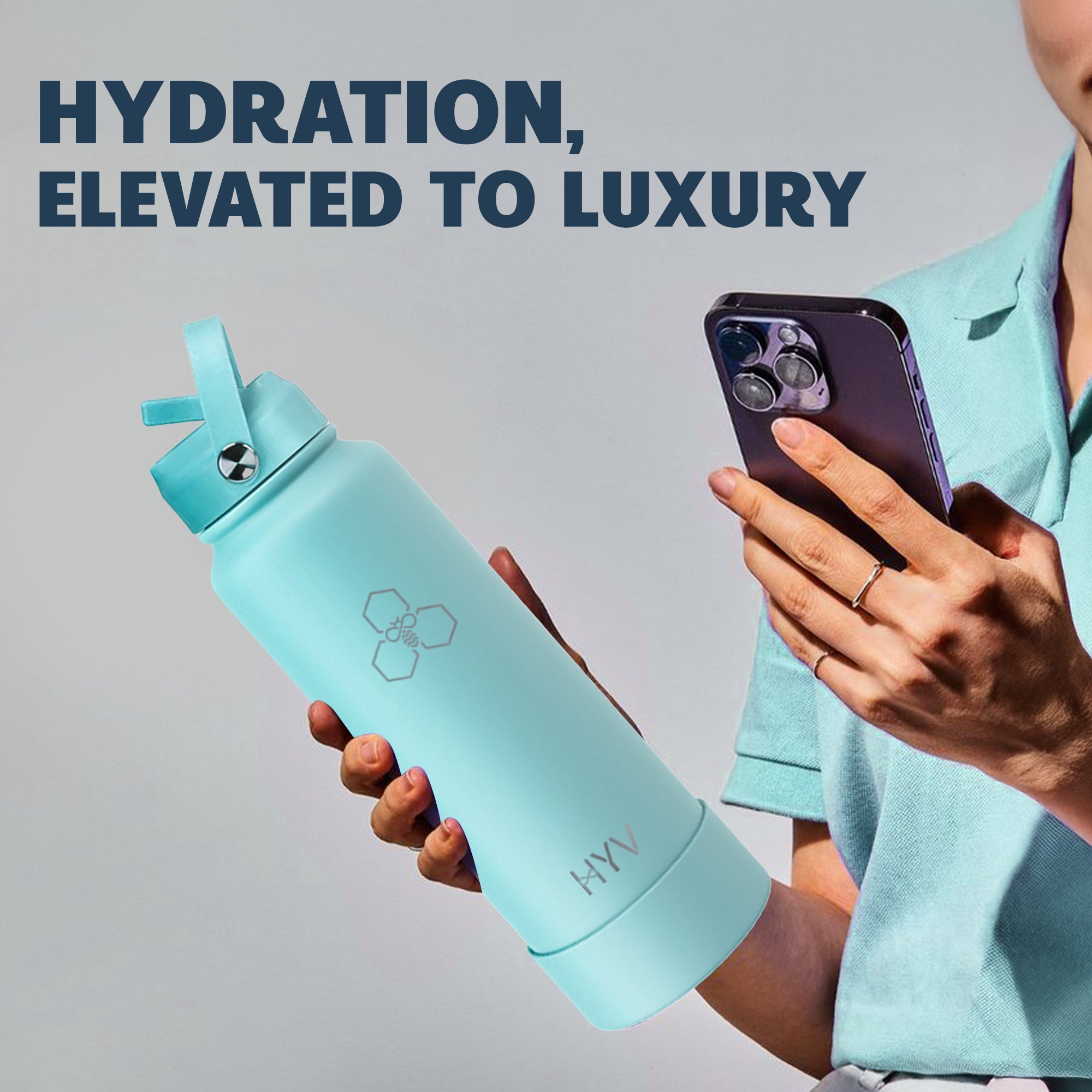 HYV LuxeSip - Premium Insulated Water Bottle with Sipper Cap + Silicone Boot (950ml) - HYV