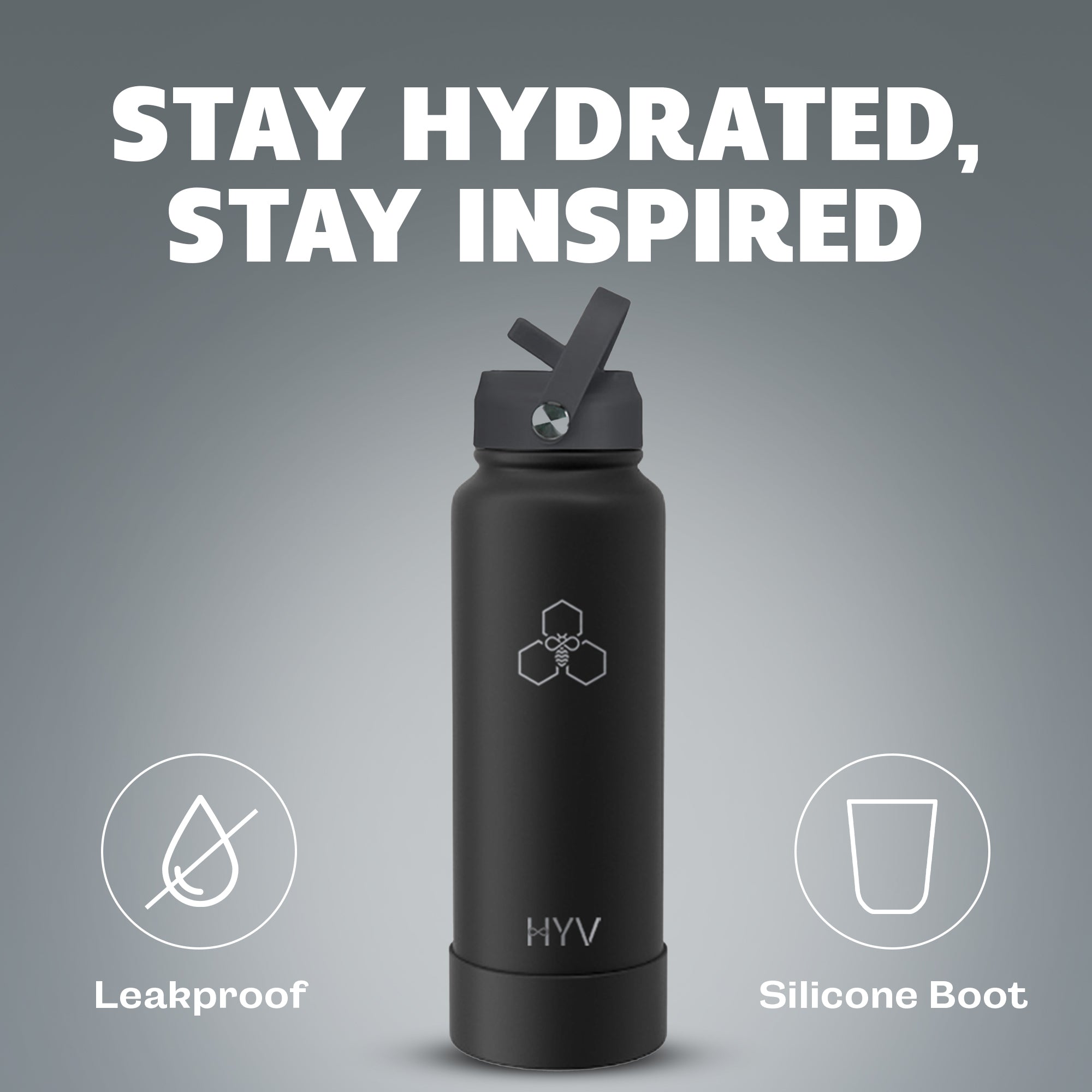 HYV LuxeSip - Premium Insulated Water Bottle with Sipper Cap + Silicone Boot (950ml) - HYV