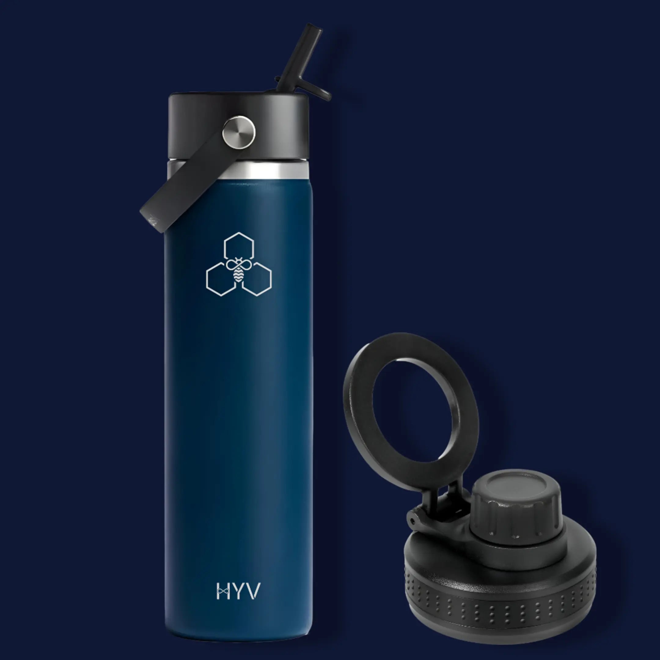 HYV MagFlex - Insulated Bottle with Magnetic Lid, Chug & Sipper Cap (710ml) - HYV