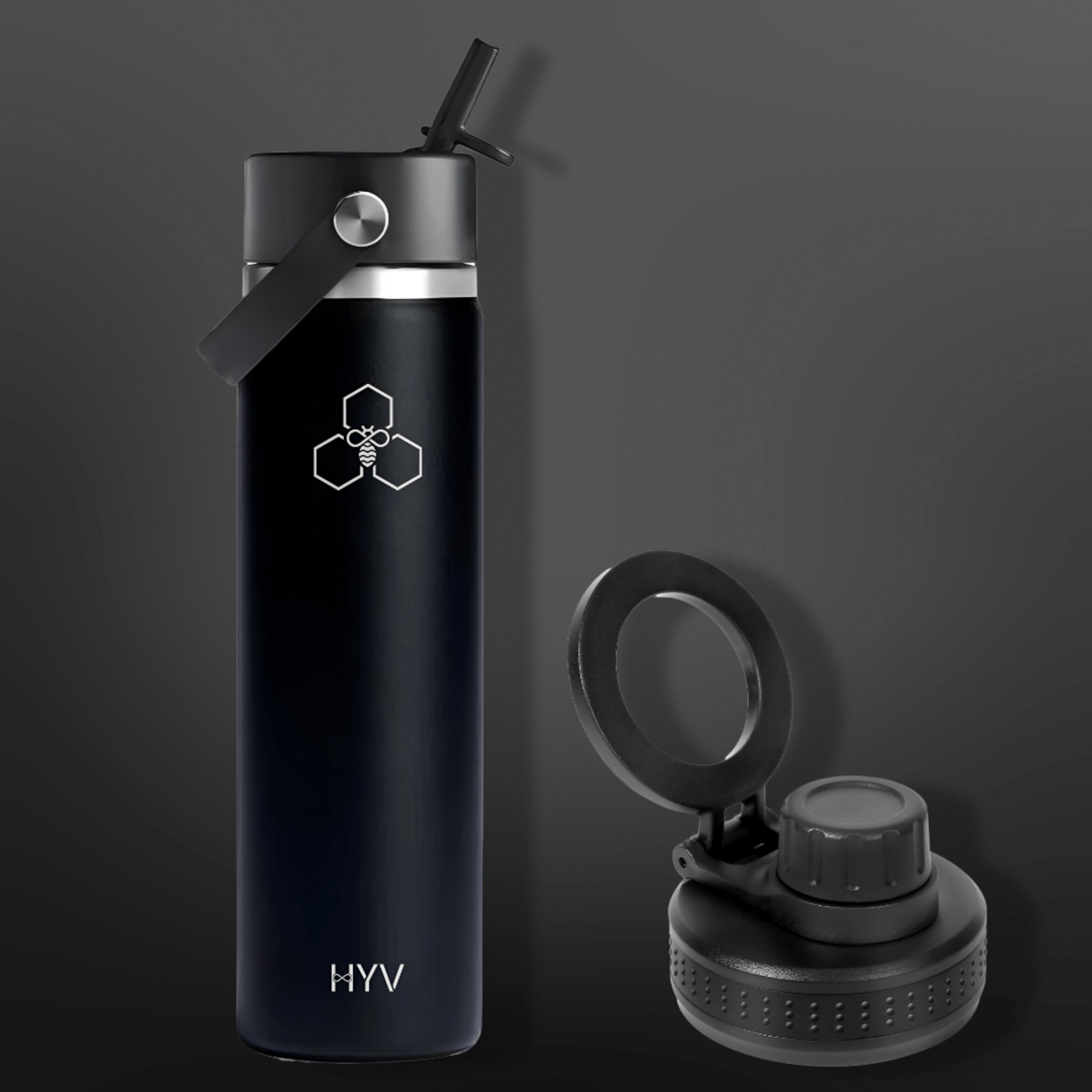HYV MagFlex - Insulated Bottle with Magnetic Lid, Chug & Sipper Cap (710ml) - HYV