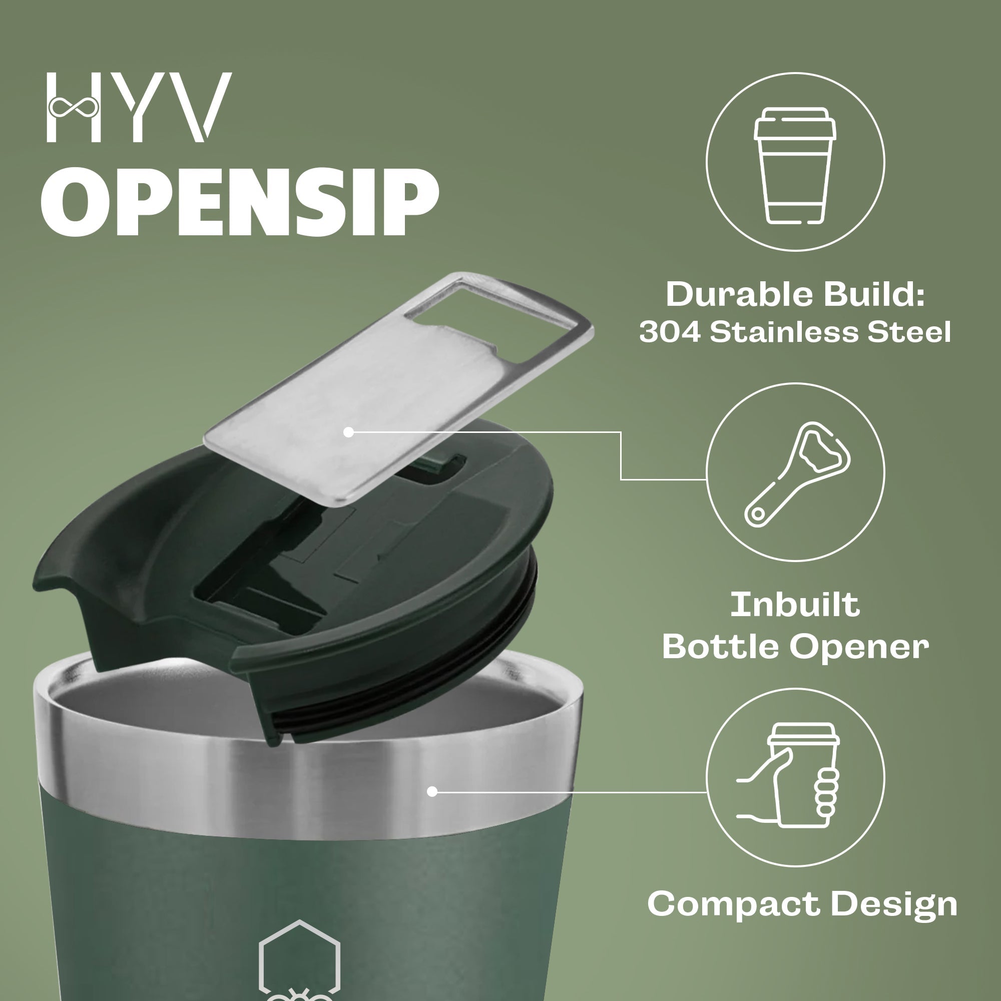 HYV OpenFlow - Insulated Tumbler with Built - In Bottle Opener (470ml) - HYV