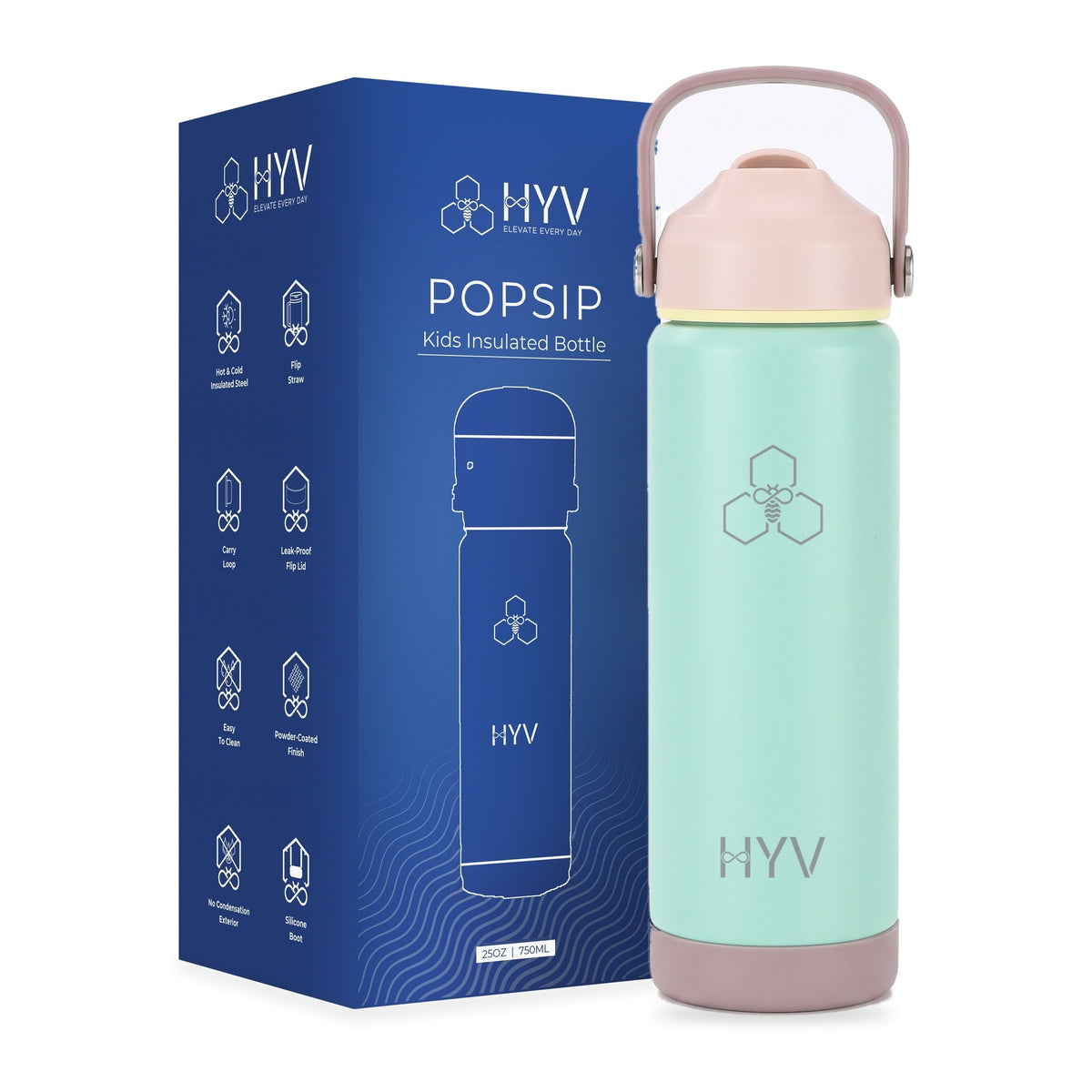 HYV PopSip in Mint Choc Chip, beside its blue HYV box