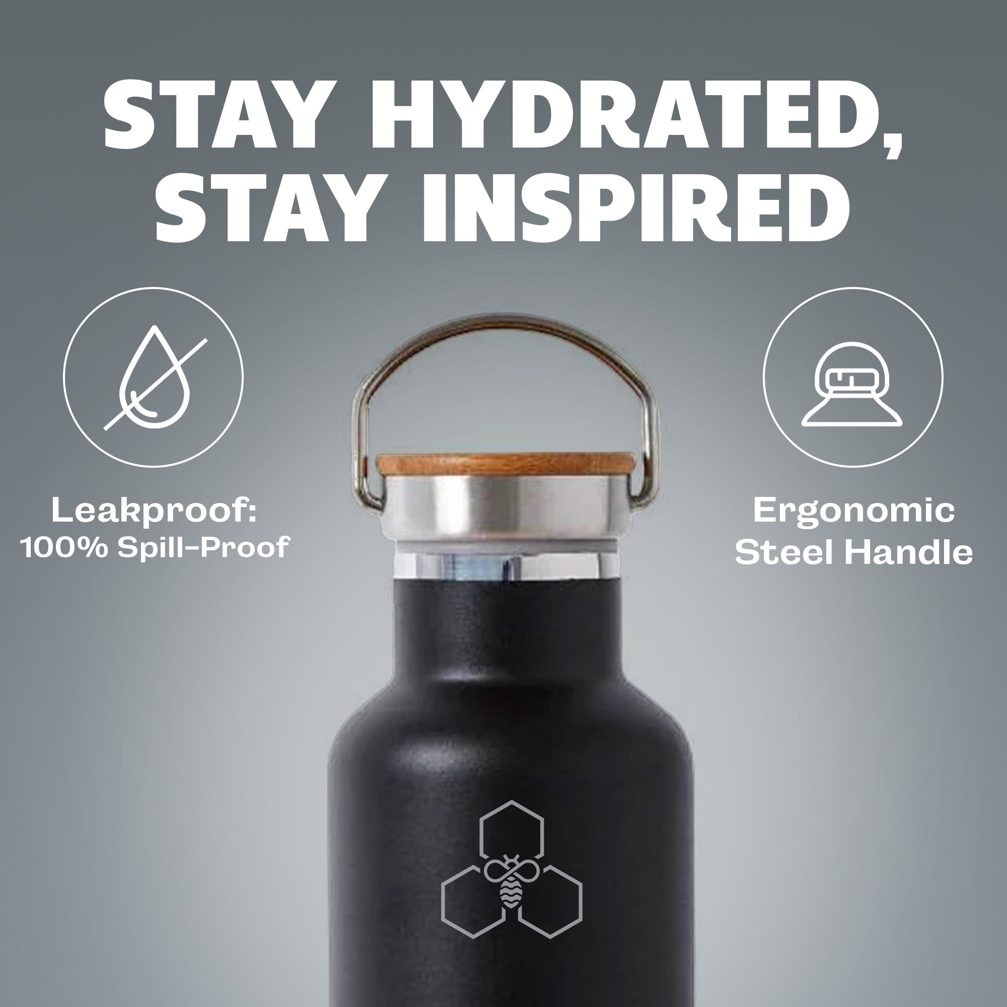 HYV SlimPro - Insulated Water Bottle with Stainless Steel Lid & Handle (710ml) - HYV