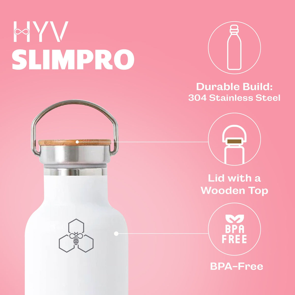 Labelled diagram of the white HYV SlimPro pointing out the build and the wooden-topped lid