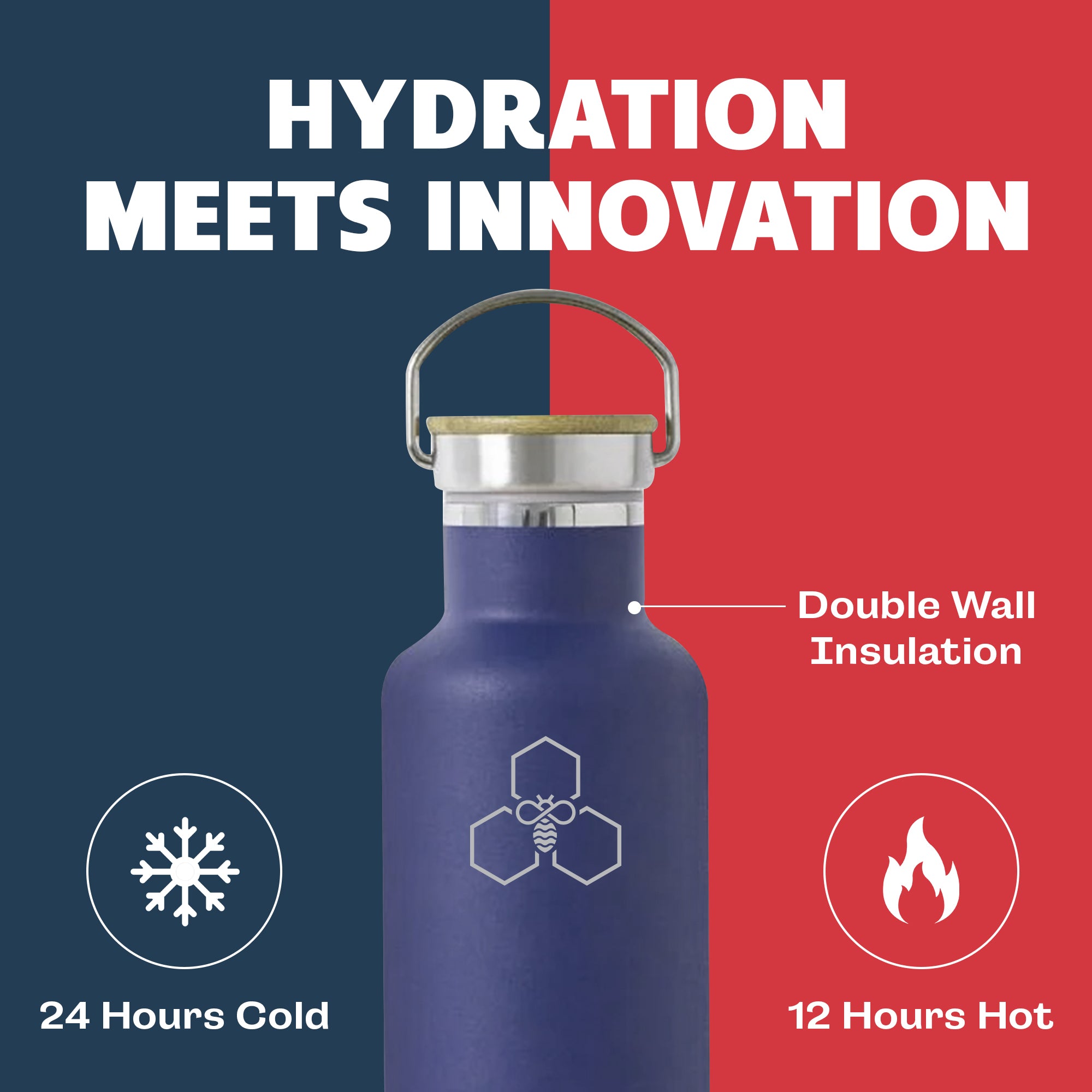HYV SlimPro - Insulated Water Bottle with Stainless Steel Lid & Handle (710ml) - HYV