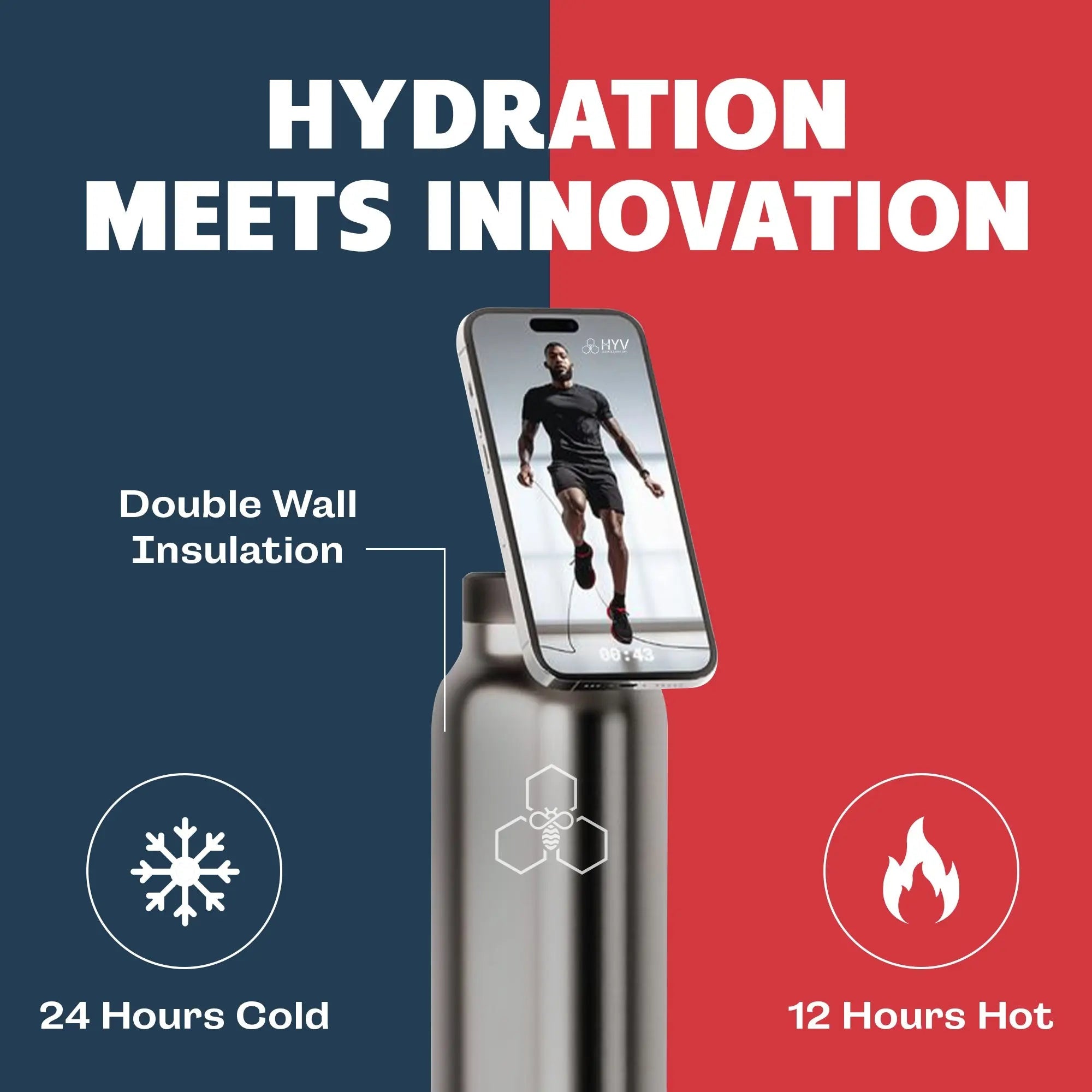 HYV SnapSip - Insulated Bottle with Magnetic Lid & Built - In Selfie Stick (710ml) - HYV