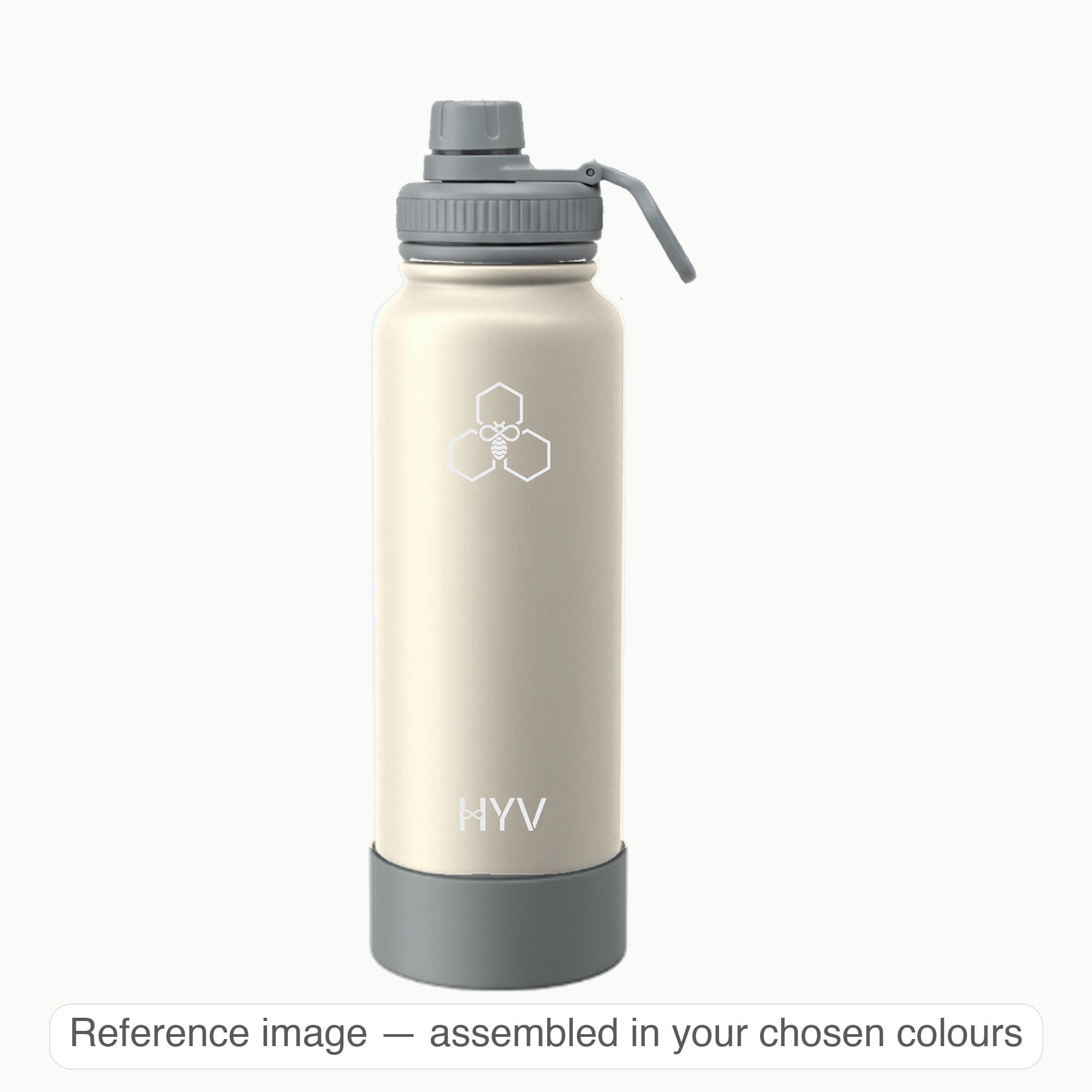 HYV Studio 1L custom bottle — reference image, assembled in your chosen colours