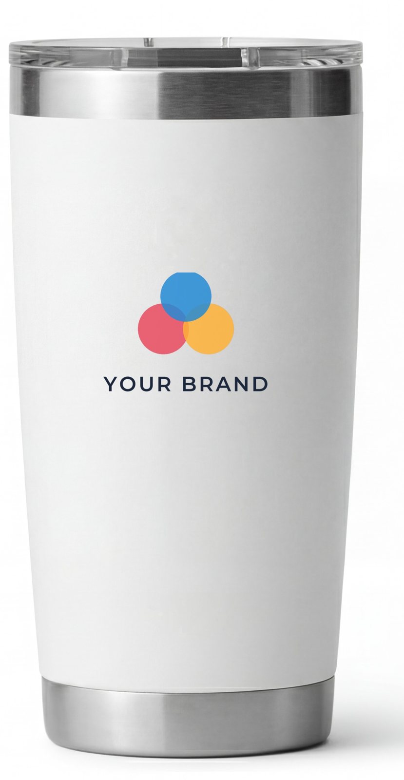 White HYV tumbler with a full-colour logo UV-printed on the body